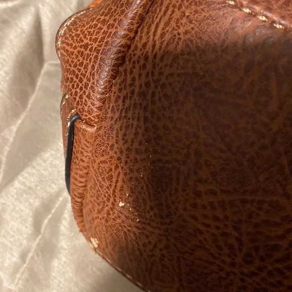 Large size BOC bag. Saddle tan colored. Showing wear on bottom corners. - Picture 5 of 8